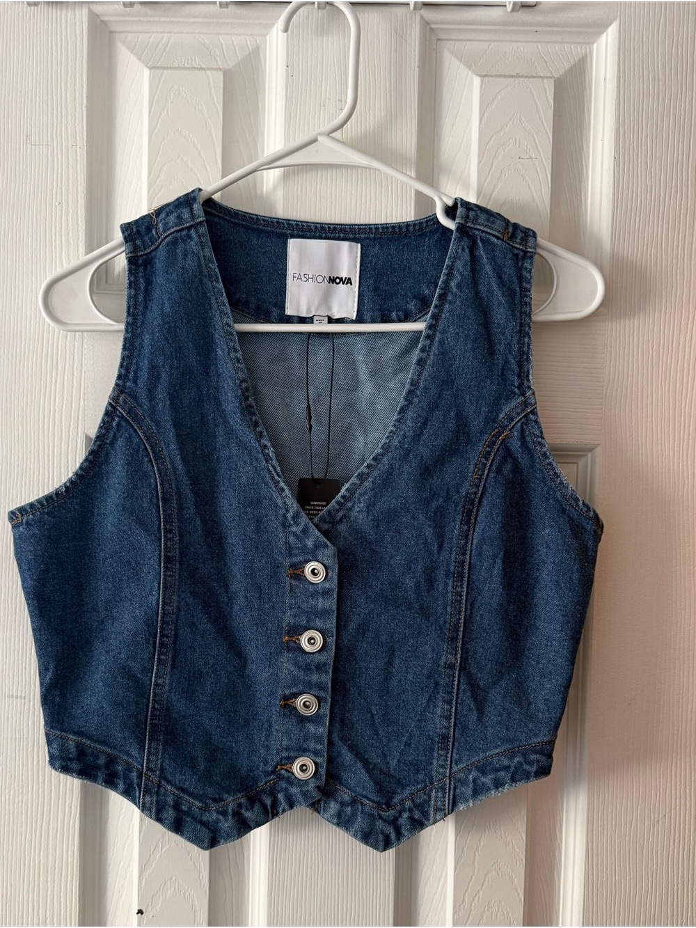 Fashion Nova Blue Denim Button-Front Cropped Vest